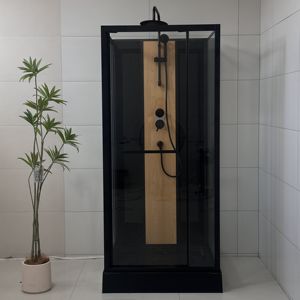 ตู้อาบน้ำแบบบานเลื่อนสี่เหลี่ยมสีดำอัจฉริยะกระจก4ด้านพร้อมก๊อกน้ำและฝักบัวมือหนา5มม. สำหรับห้องน้ำโรงแรม - Product Image 3