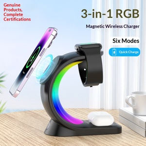 Nuevo <span class=keywords><strong>Cargador</strong></span> <span class=keywords><strong>Inalámbrico</strong></span> 3 en 1 de 15w con Puerto Tipo-C, Base de Carga Magnética Rápida para Escritorio, Adaptador para Reloj, Teléfono y Auriculares - Product Image 4