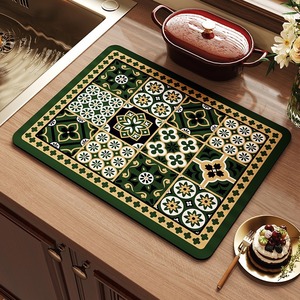 Tapete de mesa absorbente y de secado rápido de tierra de diatomeas con diseño floral retro americano, tapete de drenaje para cocina doméstica, vajilla y utensilios. - Product Image 2