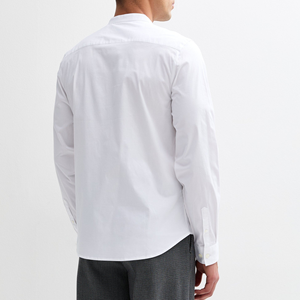 Classic <strong>Men's</strong> Custom Logo Casual Cotton Stand-up <strong>Collar</strong> Long Sleeve <strong>Shirts</strong> - Product Image 4