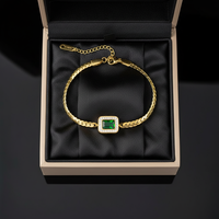 Nouveau Bracelet Femme en Acier Inoxydable Plaqué Or, Incrusté de Zircon Cubique Vert, Inaltérable, Idéal pour le Bureau ou comme Cadeau Professionnel, Bijou Tendance
