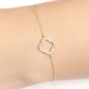 Four Leaf Ladies Good Luck Charm Bracelet Open Diamond Clover Bracelet For Women With Four Leaf Clover