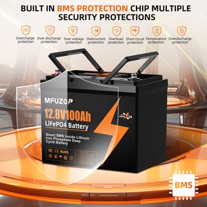 Bateria LiFePO4 MFUZOP 12V 100Ah 1280Wh Recarregável com BMS para Armazenamento de Energia Solar, RV, Barco - Product Image 2