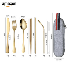 <span class=keywords><strong>Set</strong></span> di posate portatile in acciaio inossidabile per campeggio e viaggio con coltello, forchetta e cucchiaio - Posate in metallo per il commercio transfrontaliero - Product Image 5