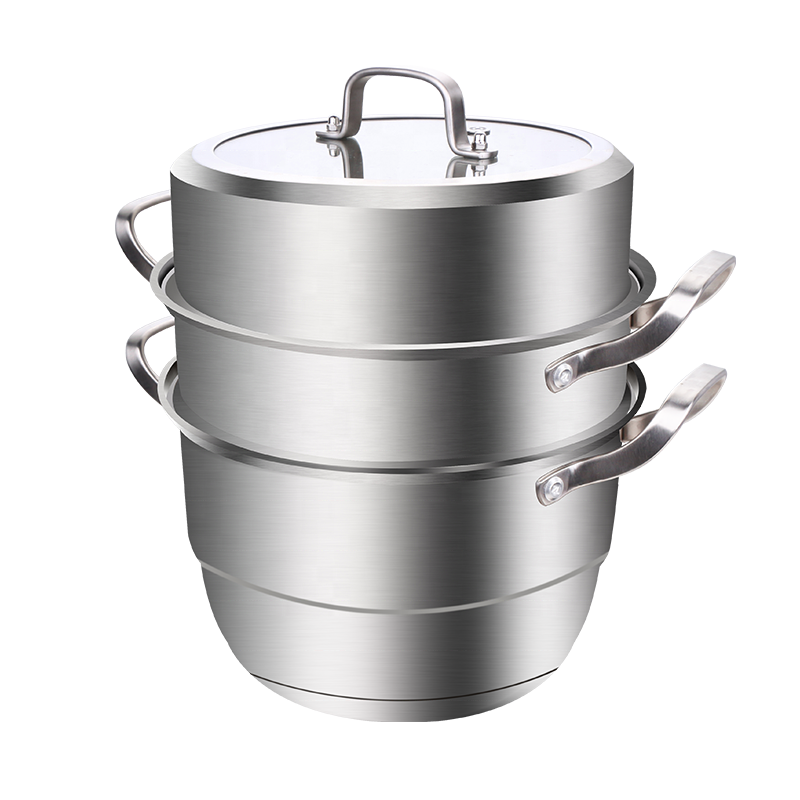 Houseware Premium Heavy Duty 3 Layer Cookware Stainless Steel Steamer Cooking Pot With Lid