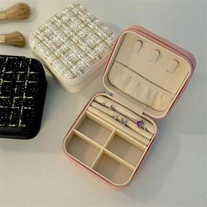 Wholesale New High-end Modern Rectangle Square Jewelry Boxes Leather Polyester Mini Travel <b>Rings</b> Accessory <b>Storage</b> Earrings - Product Image 2