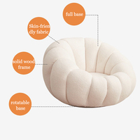 Fauteuil pivotant moderne en velours blanc crème en forme de citrouille avec repose-pieds, canapé moelleux pour l'extérieur et la chambre à coucher