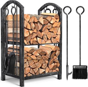 Support et support de bois de chauffage d'intérieur personnalisé avec étagère sur pied Outils de cheminée Couleur personnalisée Pack de vente par correspondance de marque OEM/ODM - Product Image 1