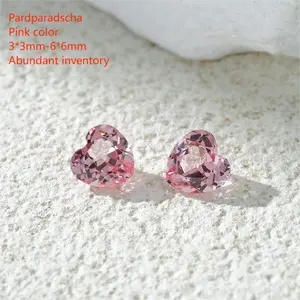Starsgem Lab tumbuh safir Padparadscha merah muda 3*3mm 5*5mm 6*6mm pemotong hati batu permata berlian membuat perhiasan harga pabrik