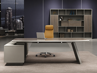 Bureau de direction moderne de luxe en forme de L avec armoire latérale, table de patron en bois, mobilier de bureau de PDG