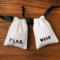 Sac de rangement en coton fait main, écologique, pour bijoux, avec rubans noirs, vente en gros d'usine