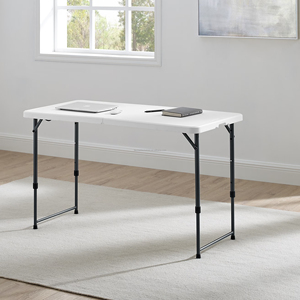 Table pliante de 4 pieds, portable, robuste, pliable en deux, en plastique, réglable en hauteur, avec poignée de transport - Product Image 4