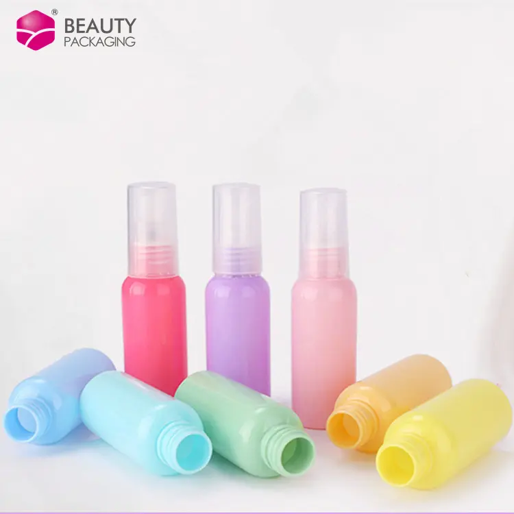10ml 30 ml 50ml PET plastic macaron color perfume spray bottle with transparent spray nozzle