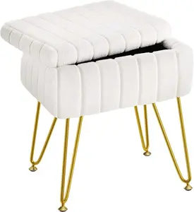 Wholesale Home Furniture Wooden Stool Chair Pouf Round Seat Footstool white Velvet Ottoman