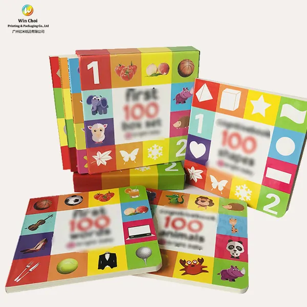 Oem Logo Goedkope Prijs Groothandel 100 Baby Eerste Engels Woorden Kids Alfabet Nummer Box Set Hardcover Kinderen Board Boek Afdrukken