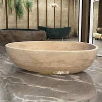 Baignoire en travertin beige naturel sculptée à la main de style occidental décorative d'intérieur sur mesure de l'usine JUNREN