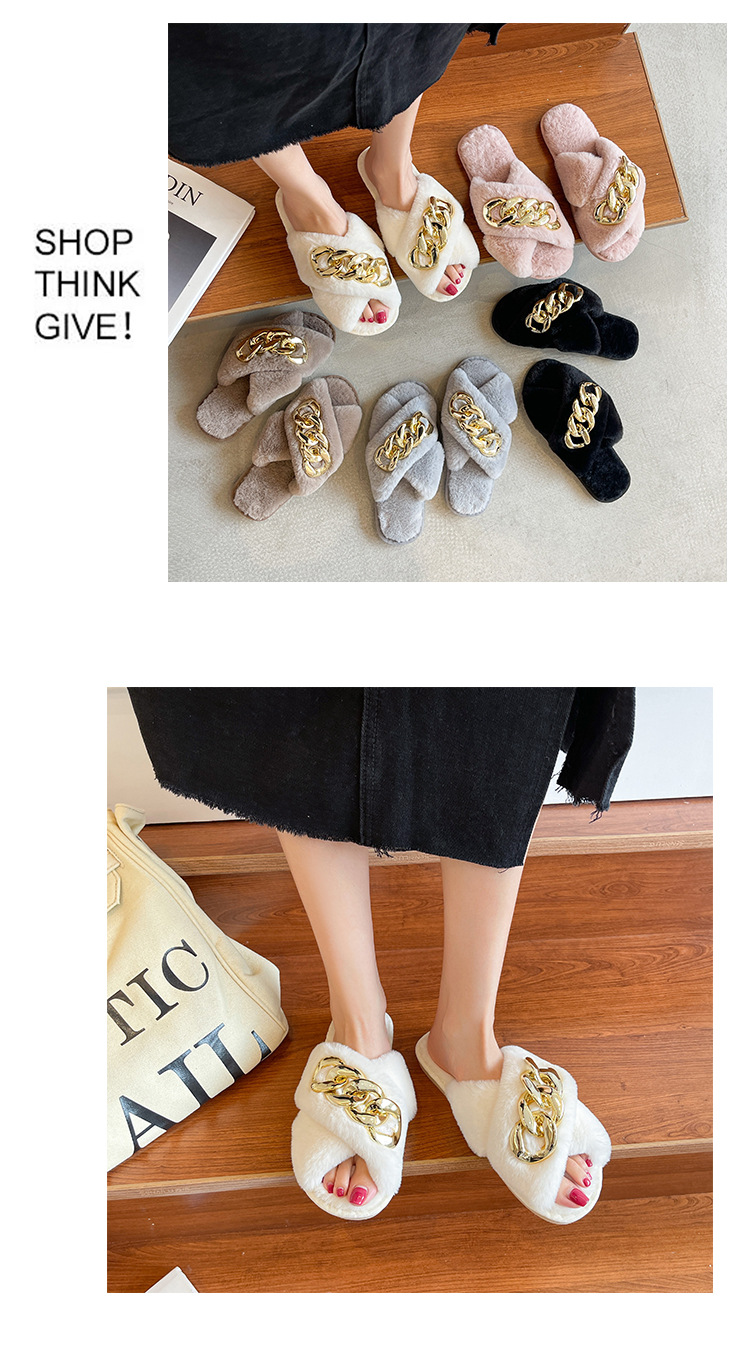 Women Fluffy Fur Slippers Lady Winter Open Toe Slippers Home Warm Slides Shoes