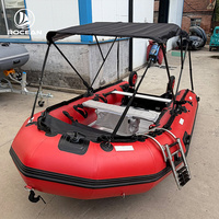 Bateau pneumatique robuste en PVC de 4,2 m avec plancher en aluminium, auvent, roues de lancement, bateau pneumatique en caoutchouc pour la pêche et le sauvetage