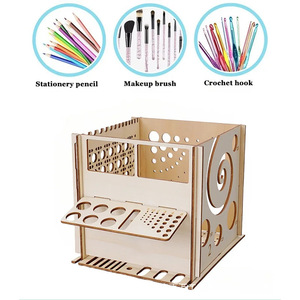 Caja de almacenamiento de herramientas de tejido de madera, soporte multifuncional para agujas e hilos de 15x15x16cm, accesorios de costura - Product Image 5