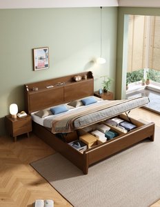 High Quality Natural Solid Wood <b>Bed</b> <b>Frame</b> with Storage Headboard, Simple Modern Platform <b>Bed</b> for Bedroom Furniture - Product Image 6