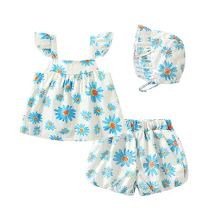 Abbigliamento estivo per neonate set Casual tutine in cotone con piedini di regolazione bambina 3-6 mesi pagliaccetto a balze