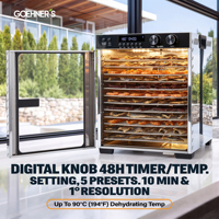 Déshydrateur alimentaire 12 plateaux 1100W à double ventilateur, 30-90°C, 5 modes prédéfinis, minuterie 0-48H, plateaux en SUS304 pour friandises pour animaux et viande séchée