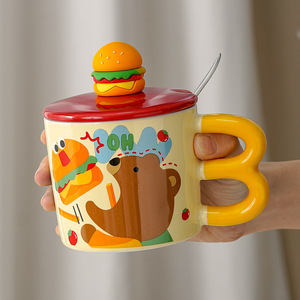 Mug en céramique créatif et mignon en forme d'ours frites, tasse résistante aux hautes températures avec couvercle pour usage domestique - Product Image 4