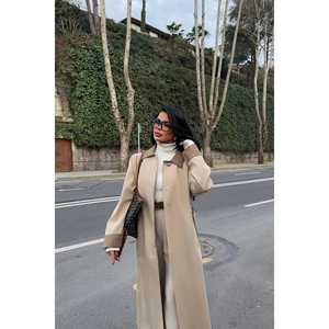 Gabardina Vintage Beige para Mujer, Estampada, Cruzada, Impermeable, Acolchada de Algodón, Casual para Otoño, Larga, con Cuello Camisero - Product Image 2