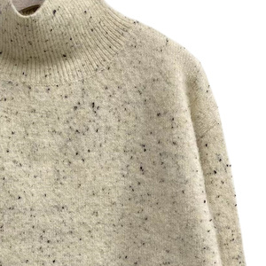 Maglione da <span class=keywords><strong>Donna</strong></span> di Alta Qualità in Lana d'Avena <span class=keywords><strong>Nera</strong></span> Mélange, Collo Alto, Maniche Lunghe, Crop Top Casual Lavorato a Maglia - Product Image 3