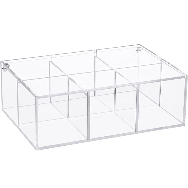 Clear Acrylic Box Holder with Lid 6 Section Drawer Box Organizer Compartment Desk Cube Contain for Jewelry Candy Coffee Make up