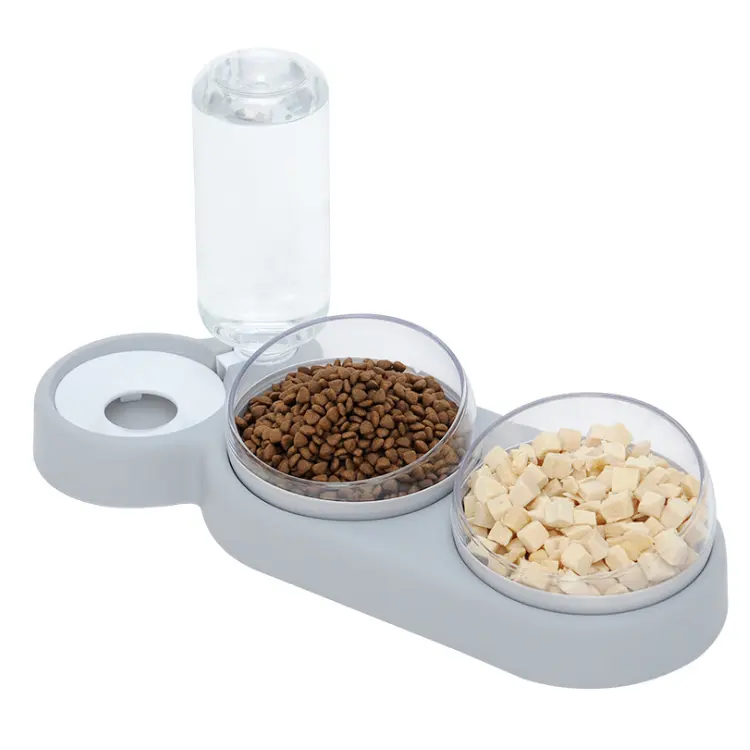 OEM ODM Cheap Pet Feeding Double Bowl Dog Cat Drinking Water Feeding Bowl with Bottle Drop Shipping