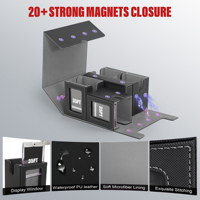 Boîte de rangement pour cartes Yugioh TCG en cuir PU personnalisé, écologique, coins arrondis, estampage à chaud or, couvercle amovible, design à chargement latéral