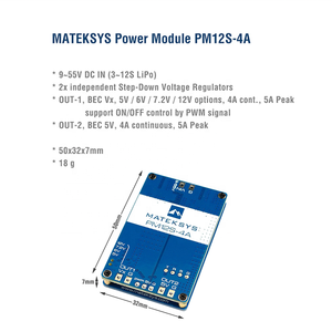 Module d'alimentation Matek PM12S-4A, double BEC <span class=keywords><strong>9</strong></span>-55V 4A 5A, crête 5V/6V/7.2V/12V sélectionnable, contrôle PWM, 50x32x7mm 18g pour drone FPV - Product Image 4