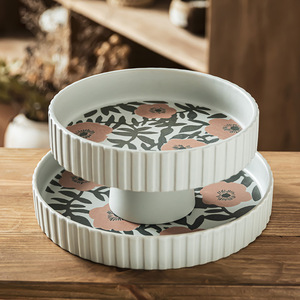 <span class=keywords><strong>Plateau</strong></span> à Fruits en Céramique Porcelaine Vintage à Pied Haut, Assiette à Bonbons à Dessert Rétro, Support de Grande Capacité pour la Maison, Hôtel, <span class=keywords><strong>Table</strong></span> Basse - Product Image 2