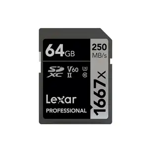 适用于Lexar 1667X sd卡64gb 128gb 256GB存储卡SDXC uhs-ii U3 3D闪存卡，适用于4k摄像机，最大250mb/s