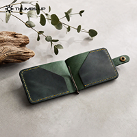 Dompet Lipat Kulit Asli Full Grain Berkapasitas Besar dengan Logo Kustom THUMBS-UP, Penutup Kancing, dan Pelindung RFID, Dilengkapi Penjepit Uang