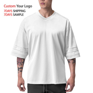 เสื้อยืดคุณภาพสูง ผ้าโพลีเอสเตอร์ผสมคอตตอน ทรงหลวม สีดำ สำหรับออกกำลังกาย ระบายอากาศได้ดี แห้งเร็ว พิมพ์ลายได้ตามต้องการ สำหรับผู้ชาย - Product Image 1