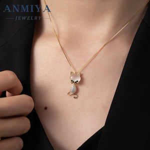 ANMIYA New Design 18k Gold Plated Cat Shape <strong>Diamond</strong> Zircon Necklace Jewelry <strong>Chain</strong> for Women <strong>Real</strong> Gold - Product Image 5