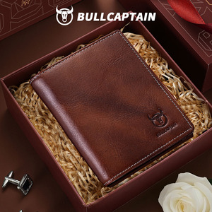กระเป๋าสตางค์หนังแท้ BULLCAPTAIN ป้องกัน RFID ดีไซน์หรูหรา คลาสสิก พกพาสะดวก ทรงบาง แนวตั้ง สำหรับผู้ชาย - Product Image 1