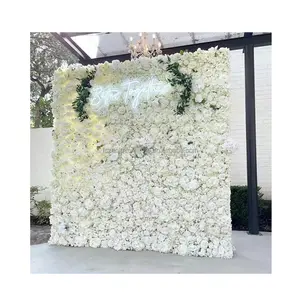 Düğün çiçek malzemeleri gerçek dokunmatik yapay beyaz gül kumaş perde haddeleme 3d çiçek duvar paneli zemin