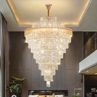 Lustre en cristal à étages de luxe avec cadre doré, luminaire suspendu LED pour villa, escalier, loft, plafond haut, hall d'hôtel, décoration