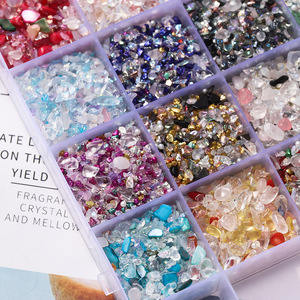 Ensemble de pierres en verre multicolores, 6 compartiments, Bling Bling, accessoires DIY pour nail art, décorations de bijoux colorées à dos plat - Product Image 2