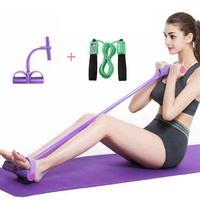 Bande de résistance élastique à 4 tubes avec pédale, corde de traction pour sit-ups, appareil de fitness pour abdominaux et entraînement complet du corps à domicile