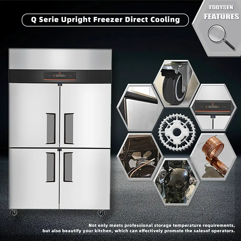 4 Doors 850L Q Series Commercial Refrigerator Upright Freezer Direct Cooling Food frozen lock fresh