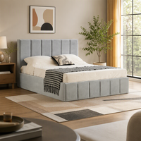 Tempat Tidur Berlapis Kain Desain Modern Elegan, Alur Dalam, Lembut Seperti Kulit, Dilengkapi Tombol Penyimpanan, Ukuran Single dan Queen, Sistem Pengangkat Gas