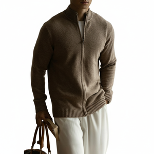 <span class=keywords><strong>Cardigan</strong></span> da Uomo in Lana 100% a Coste con <span class=keywords><strong>Cerniera</strong></span>, Stile Old Money, Manica Lunga, Caldo e Morbido, Casual, Invernale, Tinta Unita - Product Image 1