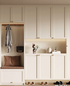 Armoire d'entrée de style <span class=keywords><strong>scandinave</strong></span> avec éclairage LED et banc à chaussures Armoire d'entrée beige de luxe pour appartement de luxe - Product Image 6