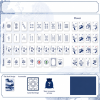 Ensemble de mahjong américain luxueux inspiré de la porcelaine bleue, tuiles en acrylique polies à la main avec nappe bleue antidérapante