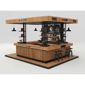 wholesale coffee retail kiosk with wooden food display stand in shopping mall & retail store for suppliers