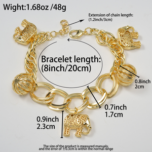 Trendy charm wholesale women fashion thick link <b>copper</b> carved elephant spherical openwork ornament fine 18k gold plated <b>bracelet</b> - Product Image 6